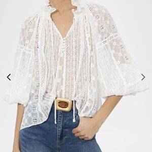 Alice + Olivia White Lace Blouse